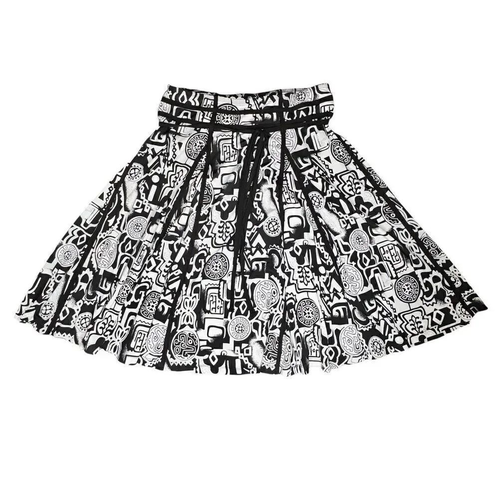 Lapis Skirt Sz M Women's White Black Print A-Line Full Pull On Stretch Comfort